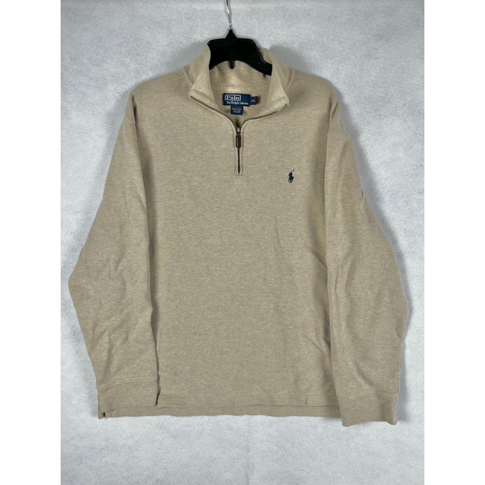 Vintage Polo Ralph Lauren Mens Made in USA XXL Tan Heather 1/4 Zip Cotton read*